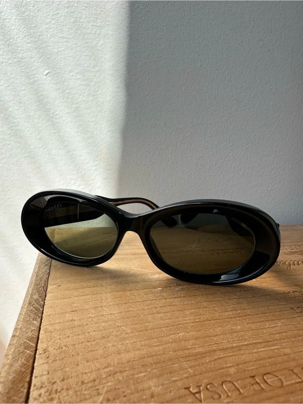 Gucci Black Oval Sunglasses with Dark Lenses GG1527S